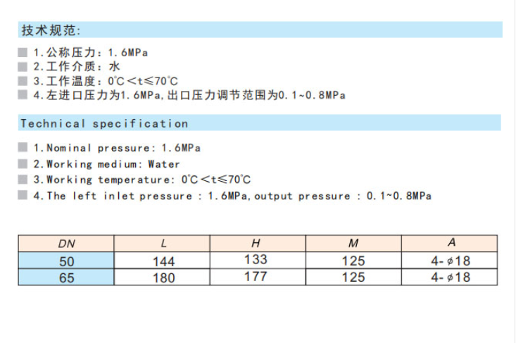 埃美柯黃銅活塞式可調減壓閥技術參數(shù)