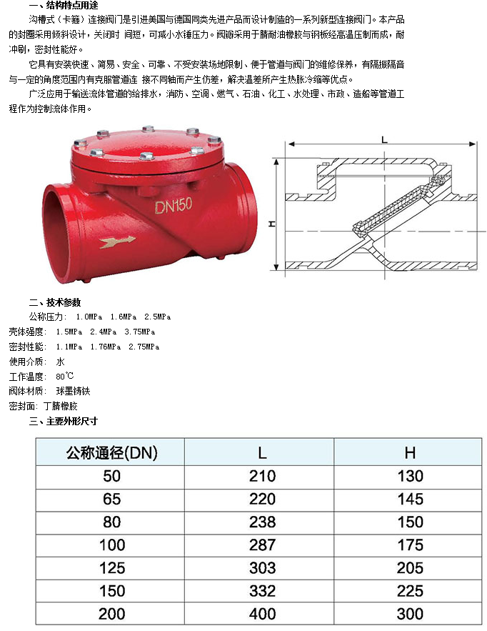 埃美柯溝槽式橡膠瓣止回閥H84X參數(shù)圖